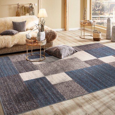 Blue Geometric Non-slip Synthetic 5' x 7' Area Rug