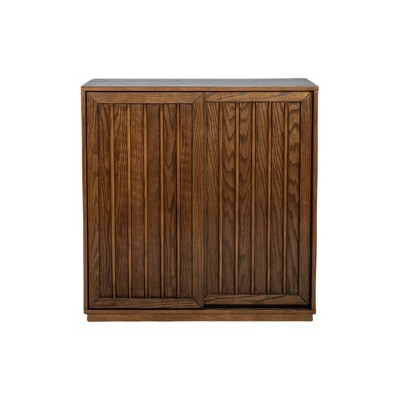 Lirago Mid Century Walnut Sideboard with 2 Sliding Doors Solid Wood Decorative Strips 11.8"D x 31.9"W x 32.7"H Storage Cabinet