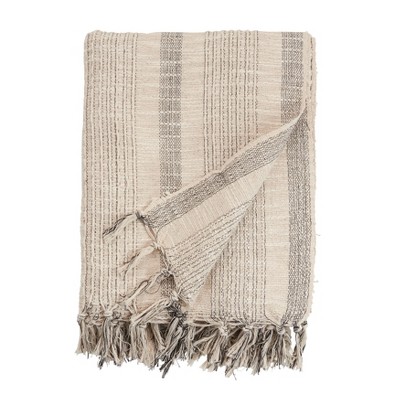 Ivory Striped 100% Cotton Reversible Throw Blanket 50"x60"