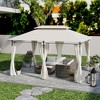 Outsunny 10' x 13' Patio Gazebo, Double Roof Outdoor Gazebo with Curtains and Metal Frame for Garden, Lawn, Backyard and Deck, Cream White - 3 of 4