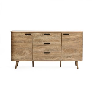 LuxenHome Sideboard Buffet Cabinet with Storage, 59'' Wide Natural Oak Manufactured Wood Accent Console Cabinet with 2-Door and 3-Drawer - 1 of 4