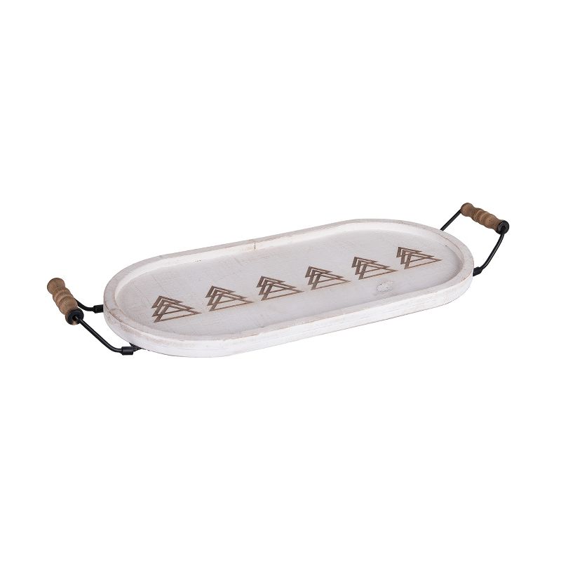 Transpac Wood 20.13 in. White Christmas Long Debossed Tree Tray with Handles, 2 of 4
