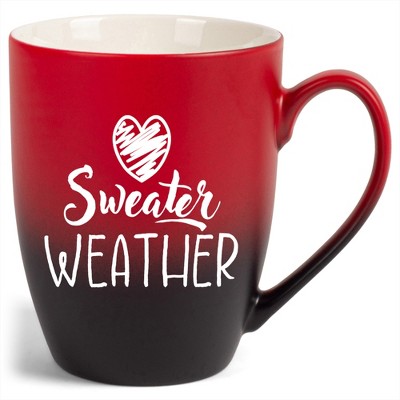 Elanze Designs Sweater Weather Two Toned Ombre Matte Red and Black 12 ounce Ceramic Stoneware Coffee Cup Mug