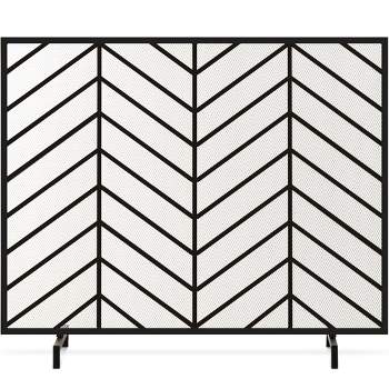 Best Choice Products 38x31in Single Panel Handcrafted Iron Chevron Fireplace Screen w/ Distressed Finish