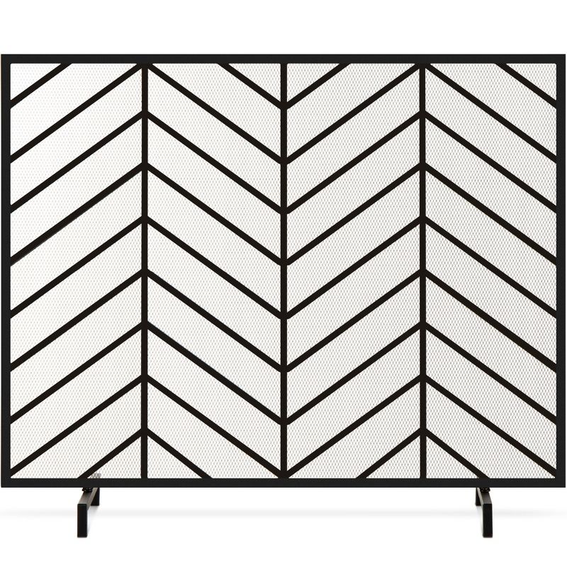 Best Choice Products 38x31in Single Panel Handcrafted Iron Chevron Fireplace Screen w/ Distressed Finish, 1 of 13