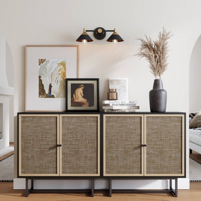Black Oak and Cane Rectangular Sideboard with Adjustable Shelving