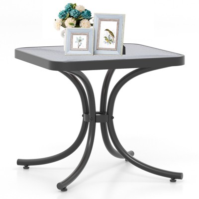 Tangkula Tempered Glass Top Patio Table, 20" Outdoor Side Table w/ Heavy-duty Metal Frame Patio Square End Table