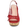 Allegra K Women's Casual Wood Platform Heels Bow Lace Wedge Sandals - 2 of 4