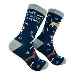 Crazy Dog Women's I Like Dogs and Maybe 3 People Socks Funny Sarcastic Graphic Novelty Footwear for Ladies - 1 of 4
