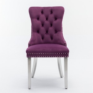 Dronkon Dining Chairs Set of 2, Upholstery with Chrome Steel Legs & Nailhead Trim, Modern Comfort Seating - 1 of 4