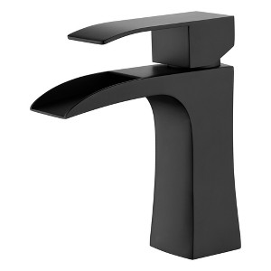 Sumerain Matte Black Waterfall Deck Mount Bathroom Sink Faucet Single Handle, 304 Stainless Steel - 1 of 4
