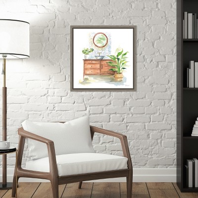 Greenery Bath Framed Canvas Wall Art Print, 16 x 16 inches
