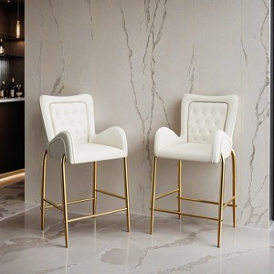 28.75inch Counter Height Bar Stools Set of 2, Bar Height Arm Chairs, Velvet Fabric Stools with Golden Legs and Footrests - Leovsnove - 1 of 4