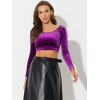 INSPIRE CHIC Women's Velvet Scoop Neck Long Sleeve Solid Crop Top - 3 of 4