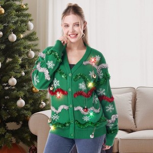 Joyfy Christmas Sweaters for Women, Funny Christmas Ugly Sweater Cardigan, Casual Light Up Ugly Xmas Tops - 1 of 4