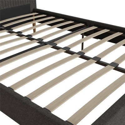 Daphne Dark Gray Linen Queen Upholstered Platform Bed with Brass Legs
