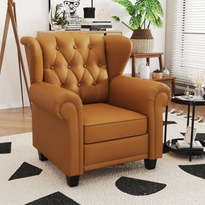 CAVINAS Modern Tufted Push Back Armchair, Technical Leather Recliner Chair, Wingback Chair, Adjustable Single Sofa Chair for Bedroom, Living Room