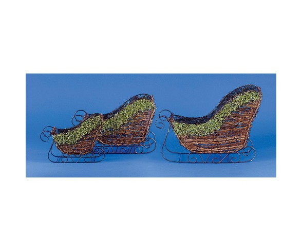 Lynn Roberts Set of 3 Rustic Green Iced Twig Table Top Christmas Sleigh Decorations