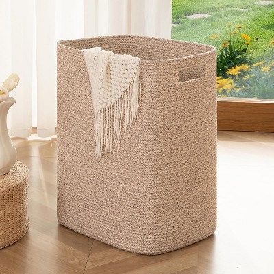 Laundry Hamper, Rectangle Cotton Laundry Basket with Handles, Large Blanket Basket