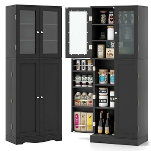 Costway 63.5" Tall Kitchen Pantry Storage Cabinet with Glass Door Storage Shelves Black/White - 1 of 4