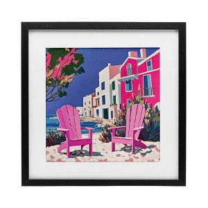 Stupell Industries Beach Chair Meetup in Pink Framed Print Under Glass - 1 of 4