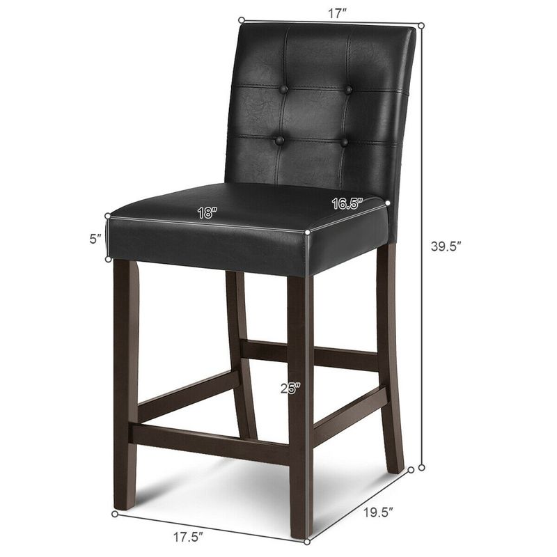 Costway Set of 2 Bar Stools 25inch Counter Height Barstool Pub Chair Rubber Wood Black, 2 of 11