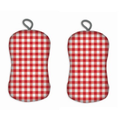 2pk Gingham Check Print Sponge Red - MU Kitchen