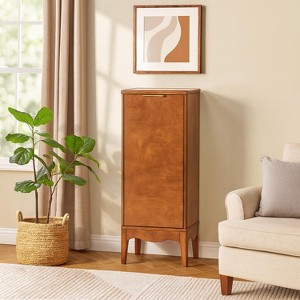 Homy Casa Tall Cabinet with Single Door and Storage Shelves for Living Room, Bedroom, or Entryway, Brown - 1 of 4