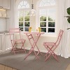 Jojoka 3-Piece Patio Bistro Set with Round Table & 2 Folding Chairs, Powder-Coated Iron Frame, Space-Saving and Portable, Pink - 3 of 4