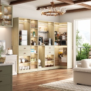 Besiost 110-In Corner Closet System Set with Wood Drawers, Freestanding Closet Organizer with Hanging Rods - 1 of 4