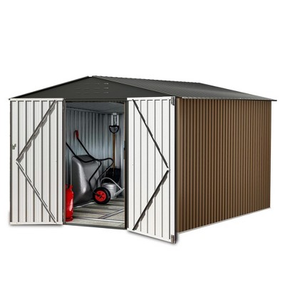 8x8 FT Outdoor Metal Storage Shed, Large Lockable Utility Tool Shed with Air Vents, Garden Shed Storage House for Garden Patio Lawn Backyard, Brown