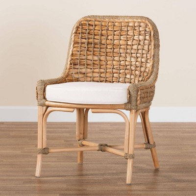 Kyle Natural Rattan and Cane Dining Side Chair with Cushion