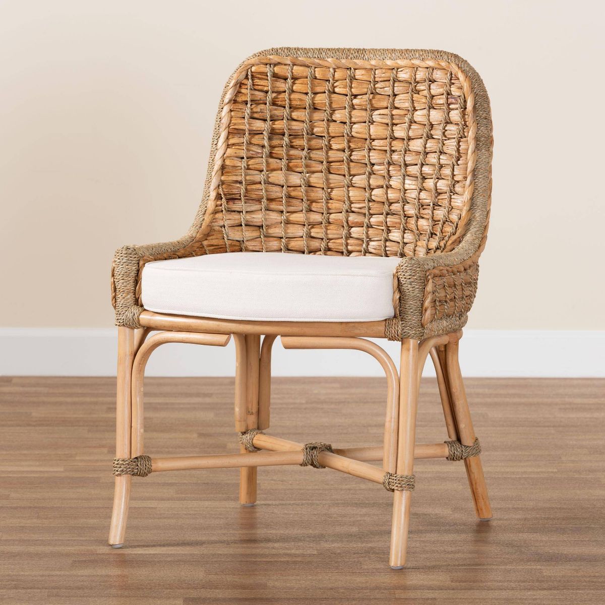 Kyle Woven Rattan Dining Side Chair with Cushion White/Natural - bali & pari - thumbnail 10