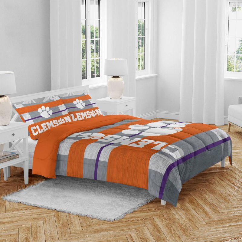 NCAA Clemson Tigers Heathered Stripe Queen Bedding Set in a Bag - 3pc, 1 of 4