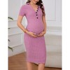 Short Sleeve Maternity Dress Rib Knit Photoshoot Baby Shower Dresses Slit Pregnancy Clothes - 2 of 4