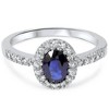Pompeii3 3/4ct Oval Blue Sapphire Halo Diamond Ring 14K White Gold - 4 of 4
