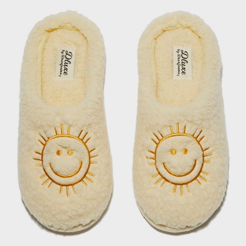 Dluxe By Dearfoams Women's Happy Face Slide Slippers - Yellow S