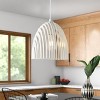 Modern White Pendant with Caged Dome Shade, Hollowed Out Wood Inspired Design for Kitchen Island, Dining Room - 2 of 4