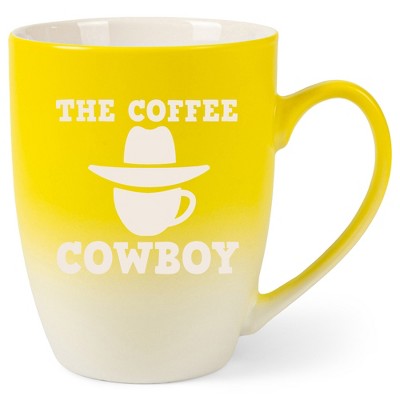 100 North Western Hat 10 Ounce Yellow and White Two Toned Ombre, Comfortably Fits Your Hands, Ceramic Tea Coffee Cup Mug, The Coffee Cowboy
