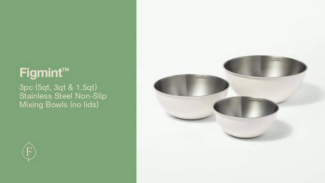 3pc (5qt, 3qt & 1.5qt) Stainless Steel Non-Slip Mixing Bowls (no lids) - Figmint™, 2 of 7, play video