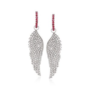 Ross-Simons 1.30 ct. t.w. Ruby and .10 ct. t.w. Diamond Angel Wing Drop Earrings - 1 of 4