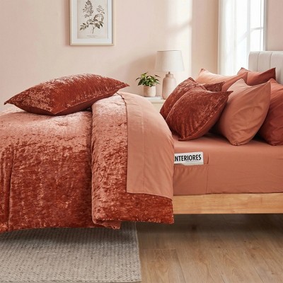 Regency Heights 9Pcs BIAB Velvet Bedding Set, Luxury Style Ultra Soft Plush Bedding with Matching Comforter and Sheet Set, Orange, Queen — фото 4