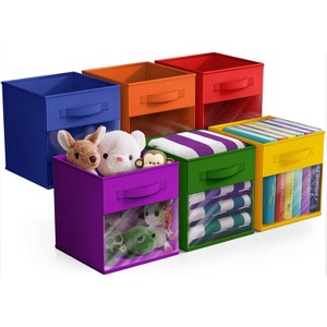 Sorbus 11 Inch 6 Pack Collapsible Fabric Storage Bins with Clear Window - for Organizing Clothes, Toys, Books, Shelves, Closets & more - 1 of 4
