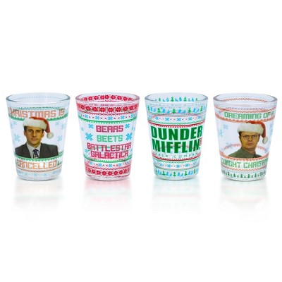 Silver Buffalo The Office Dunder Mifflin Holiday 1.5-Ounce Mini Shot Glasses | Set of 4