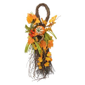 Northlight 26" Autumn Harvest Berries and Pumpkin Artificial Teardrop Swag - 1 of 3