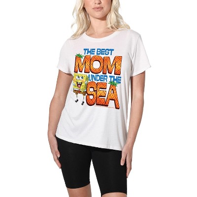 Women's Spongebob Squarepants Mother's Day Best Mom Under The Sea Loose T-Shirt White