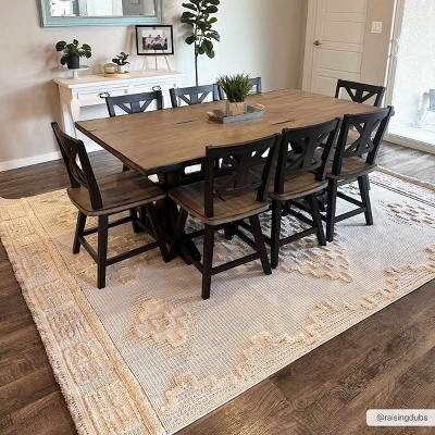 Cream Geometric High-Low Polyester Area Rug 5'3" x 7'