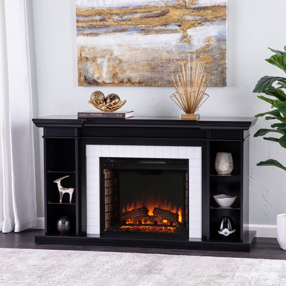 Photos - Electric Fireplace Layden  with Bookcase Black/White - Aiden Lane