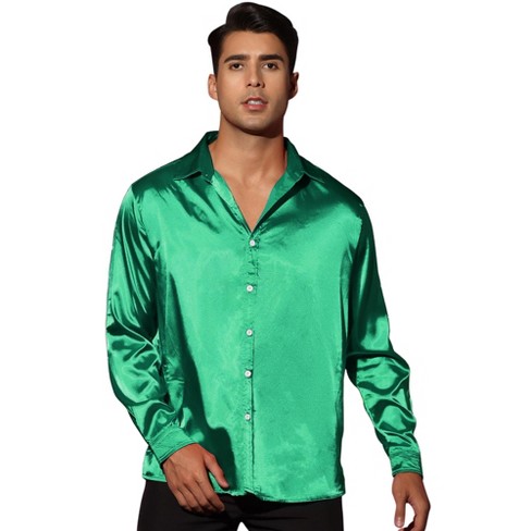 Mens green hot sale satin shirt