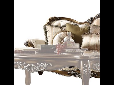 Latisha Tan Pattern Fabric Sofa with Antique Oak Frame